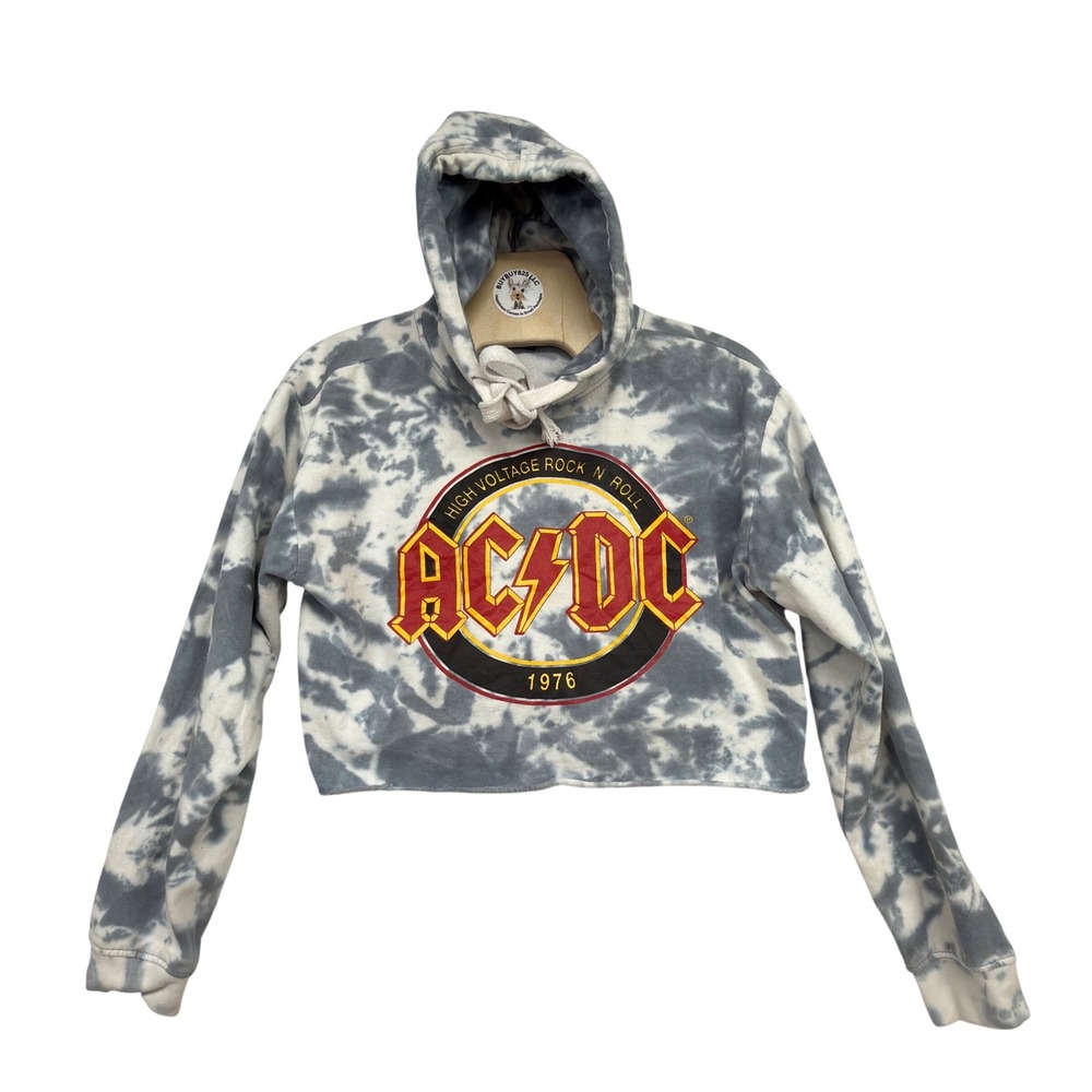 ACDC Cropped Hoodie Tie Dye Sweatshirt High Voltage Rock N Roll 1976
